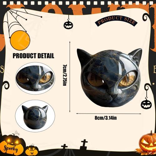 Black Cat Stone Sculpture,Figurine Handcrafted Look Resin Statue,with Amber Eyes, Elegant Shelf Decor for Home or Office (Yellow)