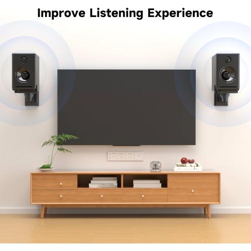 suptek Speaker Wall Mounts, Dual Speaker Stands for Surround Sound Speakers, Universal Bracket, Tilt Swivel Shelves Up to 55lbs Black (2 Pack)