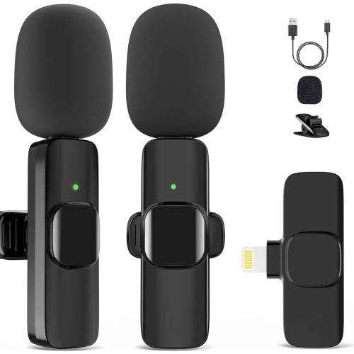 Microphone for iPhone, 2 Pack Wireless Microphones, Mini Mic, Lavalier, Recording Lapel Mic, Plug-Play, Clip On Microphone with Noise Reduction for Interview/Tiktok (for iPhone14 and Below)