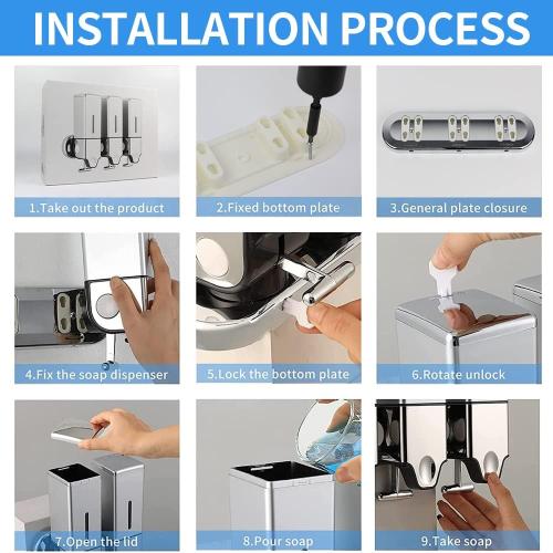 3 x 500ml per Cup Wall Mounted Manual Soap Dispenser for Home, Bath, Kitchen, Hotels, Restaurants. Shower and Lotion Dispenser (Silver)