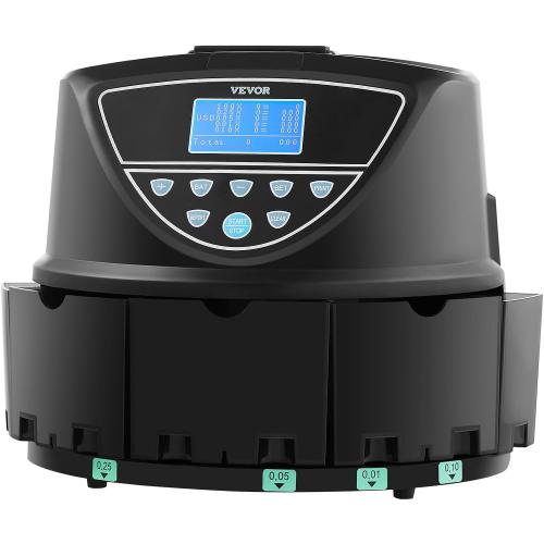 VEVOR Upgraded Coin Counter & Sorter, Coin Sorter and Wrapper Machine with Intuitive Display, Change Counter for USD Coins 1￠ 5￠ 10￠ 25￠ $1, Sorts up to 300 Coins/Min, with 5 Coin Tubes and 5 Trays