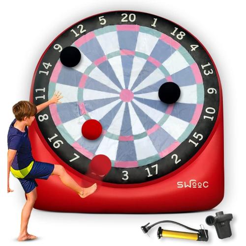 Swooc Games - Inflatable Giant Kick Darts (15  Ways to Play) - Jumbo Soccer Dartboard w/Air Pump - Big Carnival Games - Giant Outdoor Games - Oversized Dart Board Yard & Lawn Game for Kids & Adults