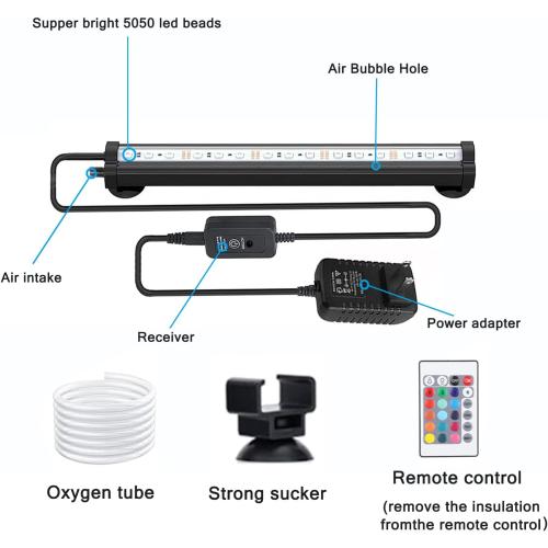 LED Aquarium Lights for Fish Tank,Submersible Fish Tank Light with Air Bubbler Hole Bubble Wall RGB Color Changing Brightness Adjustable Waterproof Remote Control Bubble Tube Light,12W 40inch