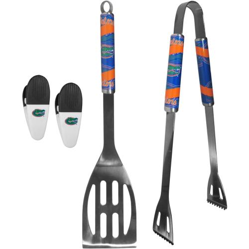 Siskiyou Collegiate University Two Piece Grilling Tools Set with 2 Magnet Chip Clips, College Tailgating Tools Bundle (Florida Gators - Chrome)