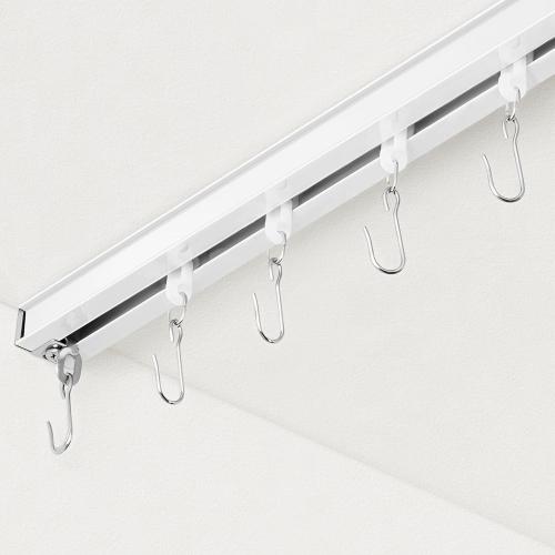 Curtain Track, Ceiling Curtain Track for Room Divider, Ceiling Mount Rail Set with Roller Hooks, White, 3ft - 6ft