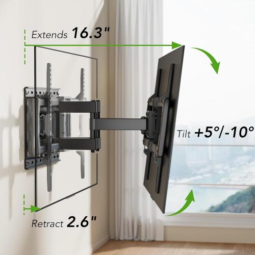 Full Motion TV Wall Mount Bracket for Most 32-85 inch TVs,TV Mount with Dual Articulating Arms,Tilt/Swivel/Extension/Leveling,Fits 8” 12” 16 Studs,Max VESA 600x400mm, Holds up to 132lbs