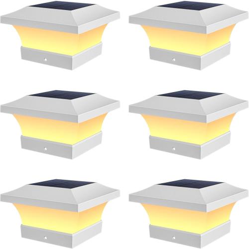 T-SUN Solar Post Cap Lights, Waterproof Outdoor Solar Powered Deck Fence Post Lights for 4 X 4 Wooden/Vinyl Posts, 3000K Warm White Lighting Decor for Deck, Patio, Garden, Porch, Fence(White - 6 Pack)