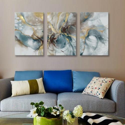 Turquoise and Gold Canvas Print Abstract Wall Art Watercolor Painting Marble Vortex Picture for Living Room Bedroom Kitchen Home Office Decor