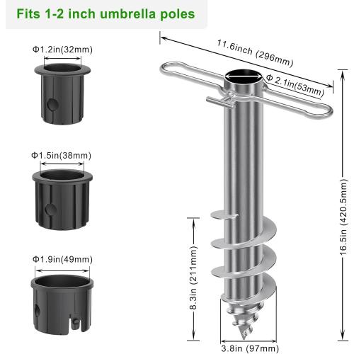 Dolibest Beach Umbrella Sand Anchor, Heavy-Duty Steel Beach Umbrella Holder with 3 Sleeves (Fits 1-2 Poles), Windproof Beach Umbrella Stake, Fully Welded Spiral Base Design for Ultimate Stability