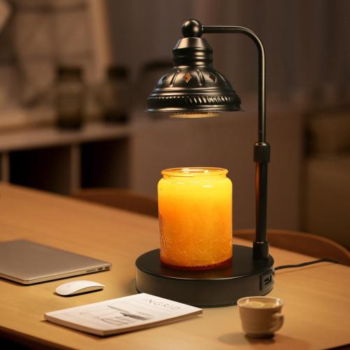 LIDORE Candle Lamp, Candle Warmer Lamp with Timer (Black, USB Charger)