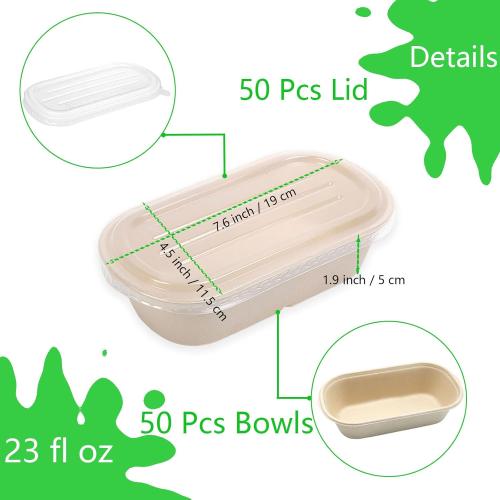 44 Pack 23 oz Compostable Take Out Food Containers with PP Lid, Biodegradable Bagasse Paper Bowls Disposable Cardboard Meal Prep Containers Soup Serving Bowls for Leftovers, Salad