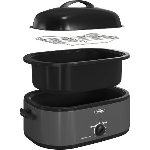 Sunvivi Roaster Oven with Self-Basting Lid,20 Quart Electric Roaster with Removable Pan & Rack,150-450°F Full-Range Temperature Control with Defrost/Warm Function,Stainless Steel,Grey