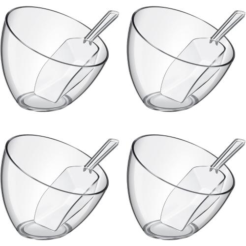 Hoolerry 8 Pcs Serving Bowls Kit Include Plastic Bowls for Parties and Popcorn Measuring Scoops Acrylic Plastic Kitchen Angled Candy Scoops for Office Canister Salad Cooking (Clear,25 oz)