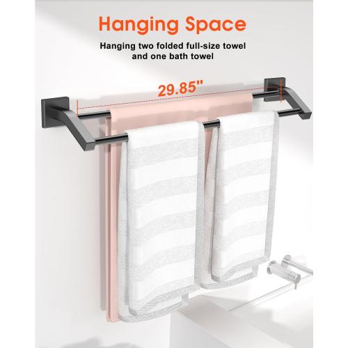 Alise Bath Double Towel Bars Towel Racks for Bathroom Lavatory,Wall Mount Towel Holder Heavy Duty SUS304 Stainless Steel Towel Hanger Towel Rail,Matte Black,32 Inch
