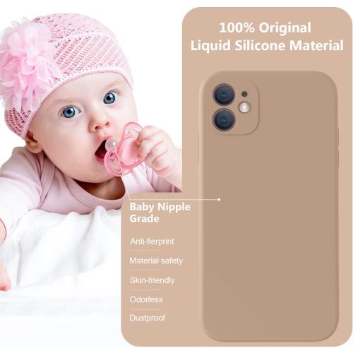 Vooii Compatible with iPhone 11 Case, Upgraded Liquid Silicone with [Flat Edges] [Camera Protection] [Soft Anti-Scratch Microfiber Lining] Phone Case for iPhone 11 6.1 inch - Light Brown