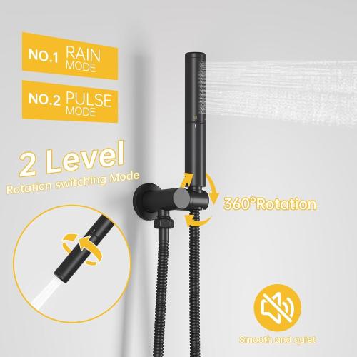 BESy Shower System with 10 Inch Round Rain Shower Head and Handheld Wall Mounted, High Pressure Rainfall Heads Shower Faucet Fixture Combo Set with 2 in 1 Spray Showerhead for Bathroom, Matte Black