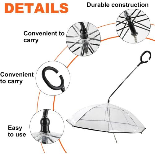 Pet Dog Transparent Umbrella, Clear Folding Adjustable Leash, Keeps Pet Dry in Rain (C Hook)