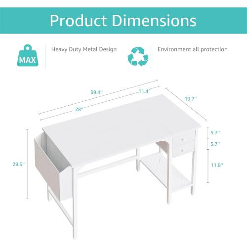 Lufeiya White Small Desk with Drawers - 40 Inch Computer Desk for Small Space Home Office, Modern Simple Study Writing Table PC Desks