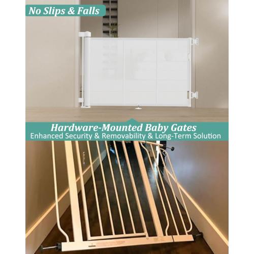 Color White Upgraded 71 Retractable Baby Gates with Reinforced Strip Design to Prevent Crawling Through, 34 Tall Retractable Dog Gate, 6 FT Retractable Gates for Stairs, Doorways, Hallways