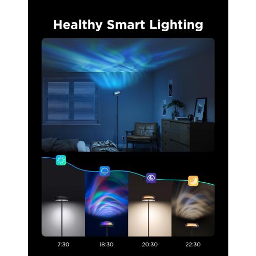 Govee Uplighter Floor Lamp for Living Room, RGBIC Ripple Projector, Floor Lamp for Bedroom, Compatible with SmartThings, Alexa, and Matter, LED Modern Corner Floor Light, Warm Cool White Standing Lamp