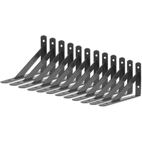 Heavy Duty Shelf Brackets 12 Packs Eau L Corner Brace Black 4 X 6 Inch 90 Degree Floating Shelves, Tripod Triangle Shelf Brackets for Floating Wood Shelves