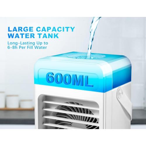 Portable Air Conditioners, Mini Air Conditioner Personal Evaporative Air Cooler with 4 Speeds 7 Colors, 600ML Portable Ac Unit Fan 2 Cool Mist Cooling Fan for Room Office Car