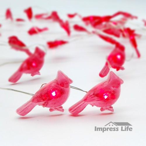 Impress Life Christmas String Lights, Cardinal Red Snow Bird 10 ft 40 LEDs with Remote Timer for Indoor Thanksgiving, Wedding, Birthday, Bedroom, Parties & Home Decorations