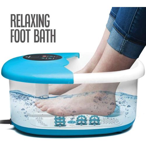 Medical king Foot Spa Massager with Heat, 14 Rollers in Foot Shape - 5 in 1 Foot Bath Massager - Adjustable Heating, Bubbles, Vibration, Pumice Stone, Mini Massage Points