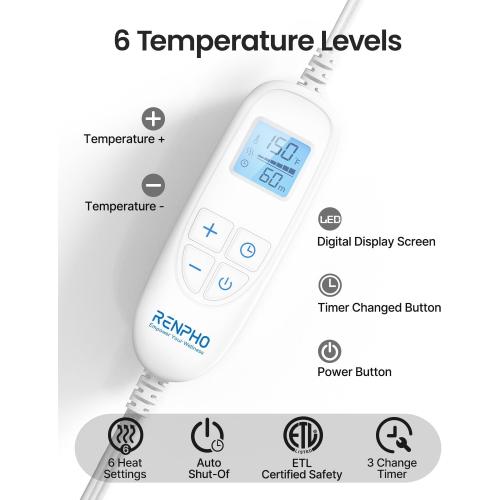 RENPHO Electric Heating Pad - 6 Heat Levels for Neck, Shoulder, and Back, Weighted Pad for Snug Fit - Machine Washable, ETL Safety Certified for Cold Nights and Winter, FSA Eligible