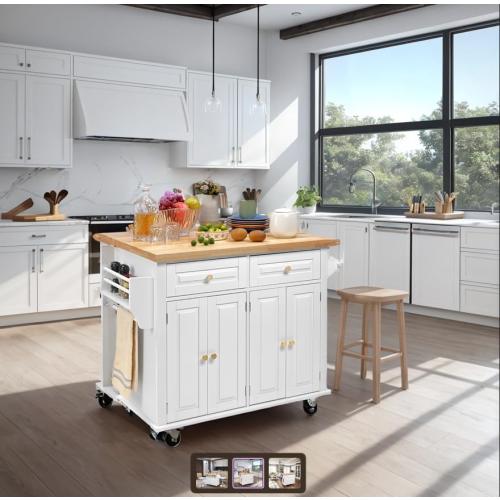 Grey Wood - Finnhomy Rolling Kitchen Island With Drop Leaf, Thicken Rubberwood Top, Spice Rack, Towel Rack, Drawer, 43.3 Portable Mobile Kitchen Island Carts Table, Storage Cabinet, Both Wheels and Feet