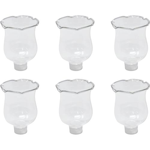 4E's Novelty Clear Glass Votive Cups with Peg - Pack of 6 - Tulip Votive for Candelabra Candle Holder, Home Interior Candle Sconce Glass Replacement Parts, Shabbat Candle Glass Oil Lamp (2.75 Tall)