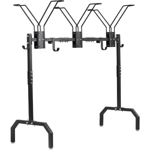 Cycle Storage Organizer Rack for 3 Bikes, Portable Bicycle Parking Rack with 4 Hooks, Bikes Floor Stand for Garage/Home/Indoor/Outdoor Use