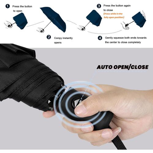 SIEPASA Compact Travel Umbrella - Windproof Auto Open/Close, Small Folding Umbrella for Rain - Lightweight & Durable with Fiberglass Frame, Waterproof Canopy - Fits Backpack, Purse, Suitcase. (Black)