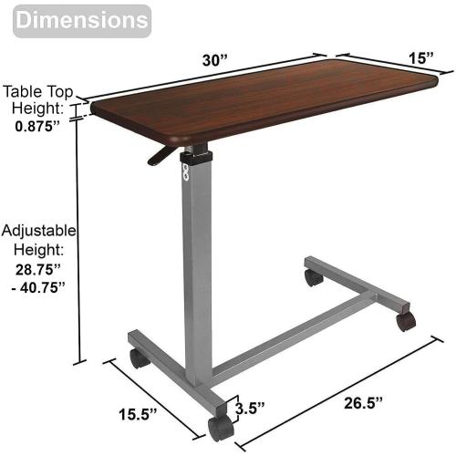 Vaunn Medical Pneumatic Adjustable Overbed Bedside Table With Wheels (Hospital and Home Use)