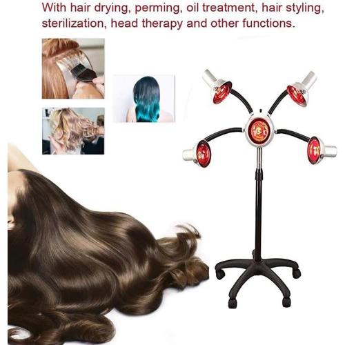 750W Infrared Heat Lamp Red Light,5 Head Portable Floor Hair Dryer Stand Up Color Processor Styling Perming Dryer Accelerator,Hairdresser Salon Barber Equipment