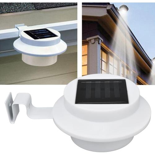 Solar Powered LED Gutter Lights 3 LED Deck Gutter Solar Lights Outdoor Waterproof LED Garden Yard Wall Lamp with Bracket for Fence Wall Stair Step Landscape Pathway, White Night Utility Security Light