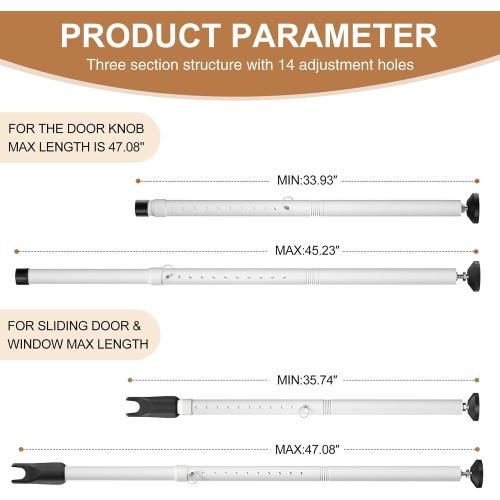 Sliding Glass Door Security Bar, Patio Door Barricade Security Bar, Apartment BarSliding Door Security Bar, Door Jammer, White, 1 Pack