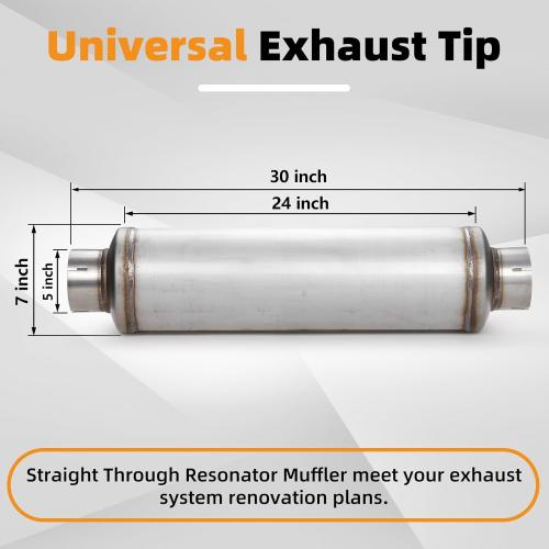A-KARCK 5 Inlet Exhaust Resonator, 5 Inlet 5 Outlet 30 Overall Length Muffler Resonator Stainless Steel (5 Inlet/Outlet 30 Long)