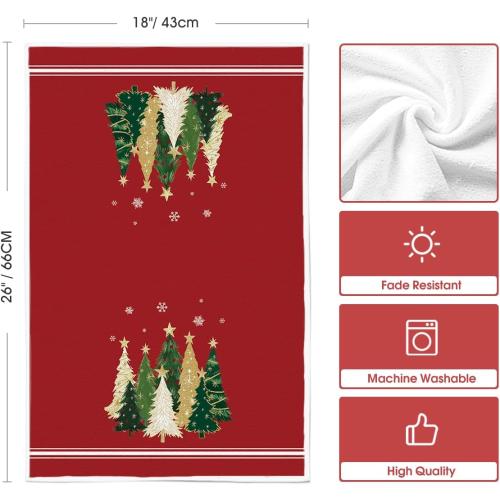Artoid Mode Red Xmas Tree Star Christmas Kitchen Towels Dish Towels, 18x26 Inch Farmhouse Snowflakes Decoration Cleaning