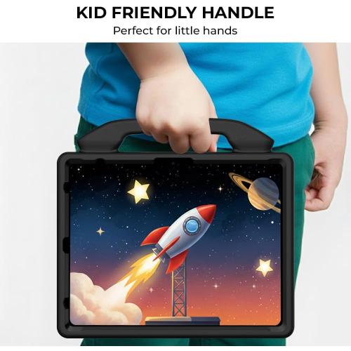 Kids Case for iPad Pro 13 2025 2024/Air 13 M3 M2, iPad Pro 12.9 2018-2022 Cover, AMZER Lightweight Shockproof EVA Foam Handle Stand Anti-Slip Grip Rugged Case, Black