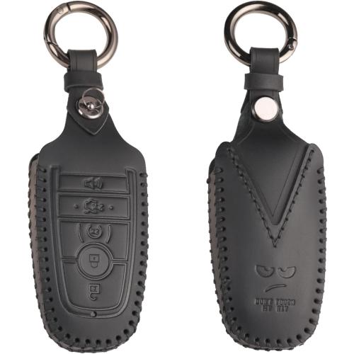 Key Fob Cover Genuine Leather with Keychain Key Ring Case Holder Protector Compatible with Ford F150 Bronco Explorer Mustang Expedition Edge Fusion F250 F350 F450 F550 2022 2021 2020 2019 2018 2017