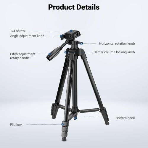 NEEWER Entry Level Version Tripod for Cell Phone & Camera, Metal Lightweight Portable Travel Stand with Cold Shoe Cellphone Holder Mount Compatible with iPhone for Video Recording Filming, TP53