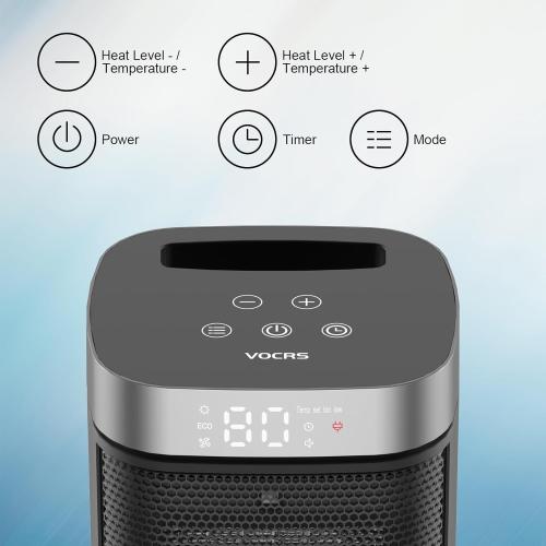 Small Portable Space Heater for Indoor Use - VOCRS 1500W PTC Electric Heater with Thermostat, Remote Control, 12H Timer, Eco and Fan Mode, Rapid and Safe Heating for Bedroom, Office