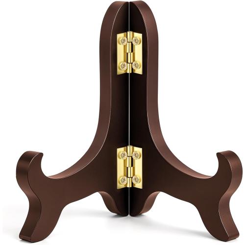 Wooden Easel Plate Holder 4 Inch Brown Wooden Plate Stands for Display Photo Holder Stand Easel Holders Artwork Dish Rack Holders Desktop Ornaments for Display Decorative
