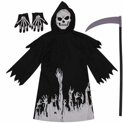 Size Medium Color Black Halloween Children's Set Glow In The Dark Cosplay Set Coat Glove Prop 3 Piece Set