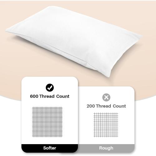 Warmstar 100% Cotton Toddler Pillowcase Set of 2, 600 Thread Count 13x18 Toddler Pillowcases Soft & Breathable, Cotton Travel Pillow Case Cover 13x 18 with Envelope Closure,White