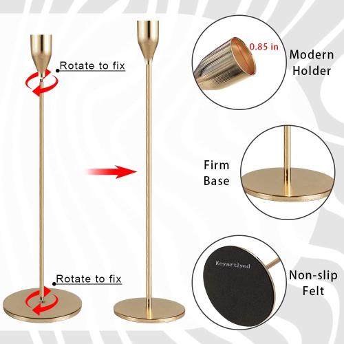 Candlestick Holders Taper Candle Holders, Candle Stick Holders Kit Decorative Candlestick Holder Set of 3 for Wedding Party Dinning Table Centerpiece Home Decoration (Gold)