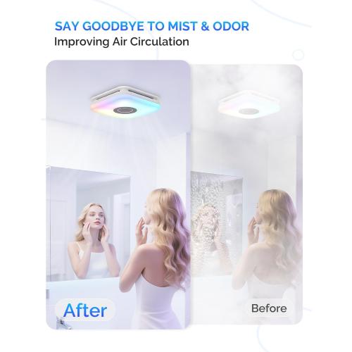 Orison Bathroom Exhaust Fan with Bluetooth Speaker, 110 CFM 1.0 Sone, bathroom vent fan featuring Light with 3 Color Temperatures, RGB Music Light, Nightlight, Remote Control, EZ Install