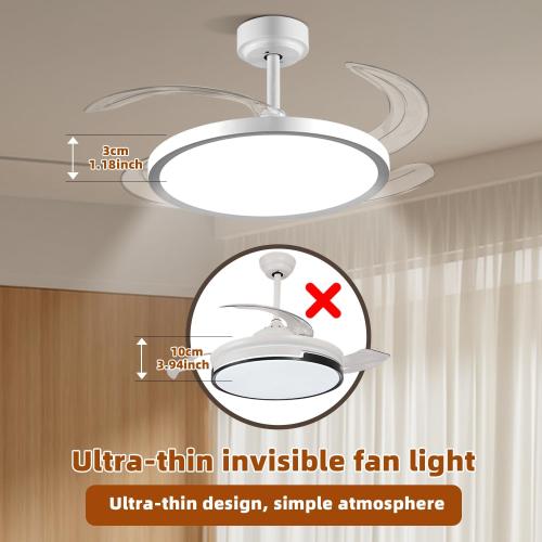BAYSQUIRREL Slim Retractable Ceiling Fan with Lights and Remote/APP Control, 6 Speed Dimmable Reversible Memory, 42 Inch Modern Silent Smart Fan for Bedroom Living Room Dinning Room