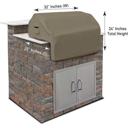 Covers & all Built-in Outdoor Grill Cover, Durable 12 Oz Waterproof Cover Max Material with Air Pocket & Elastic for Snug Fit (32 W x 26 D x 24 H Inches, Beige)